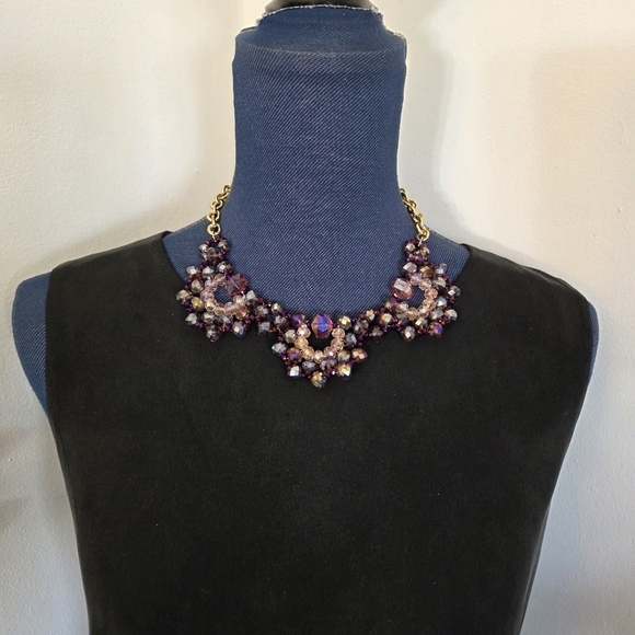 Gold Chain Necklace with AB Purple Faceted Glass Bead Bib and Earrings Set - Picture 10 of 10